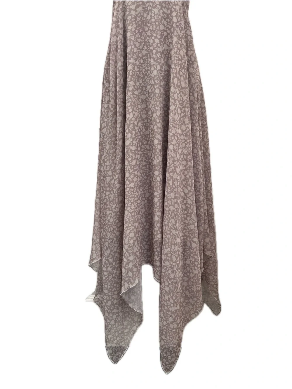 Mia Joy Athena XS Taupe Floral Handkerchief Hem Midi Dress Boho Cottagecore